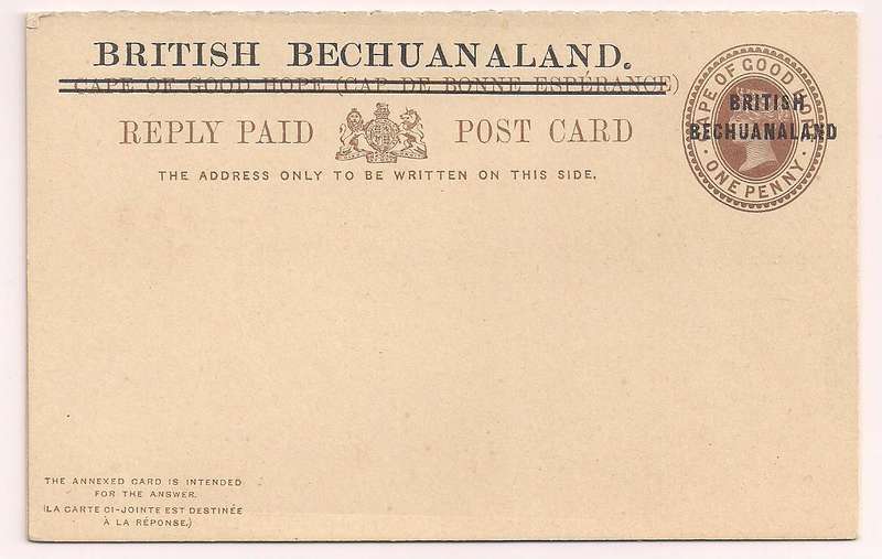 Bechuanaland 1890 1d+1d Reply P.Stat Postcards