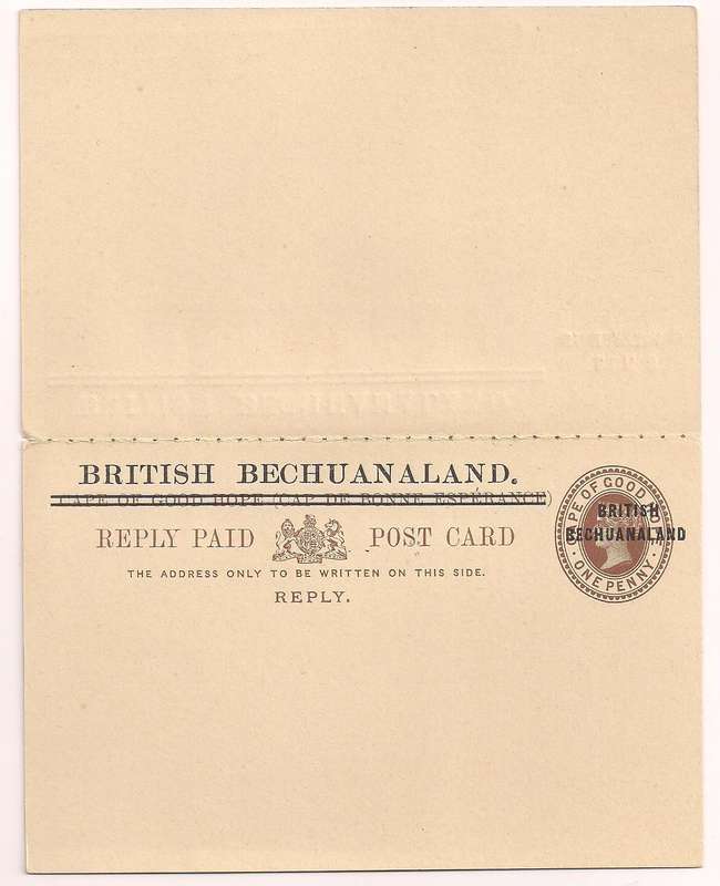 Bechuanaland 1890 1d+1d Reply P.Stat Postcards