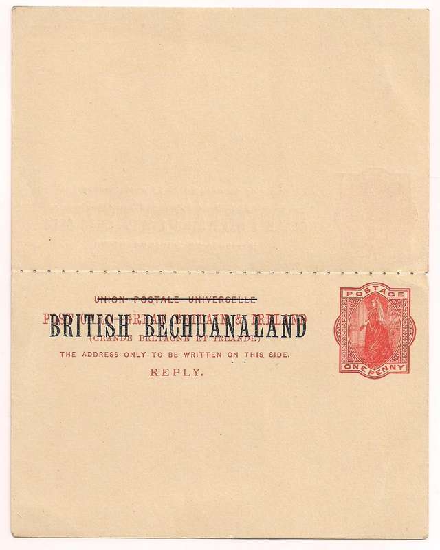 Bechuanaland 1893 1d+1d Reply P.Stat Postcards