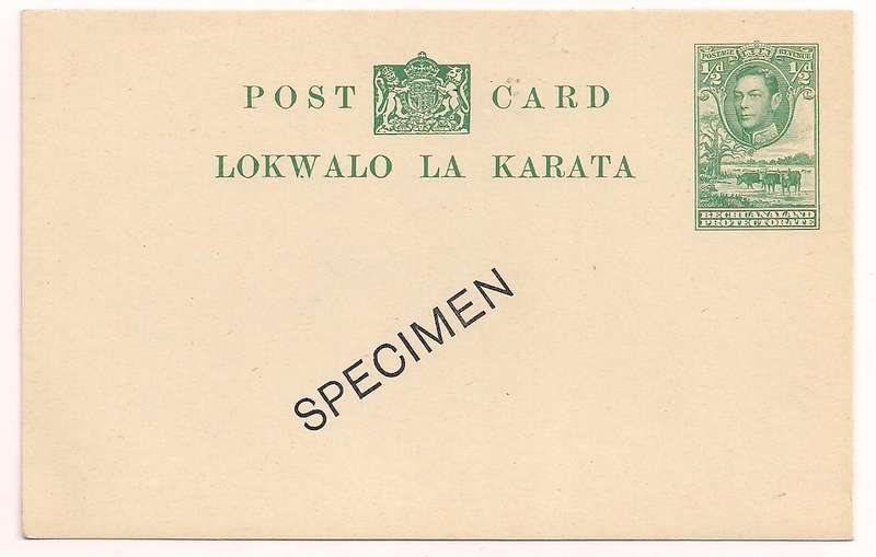 Bechuanaland 1938 SPECIMEN ½d P.Stat Postcard