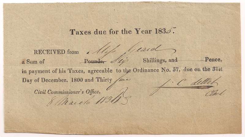 Cape of Good Hope 1835 Tax Receipt