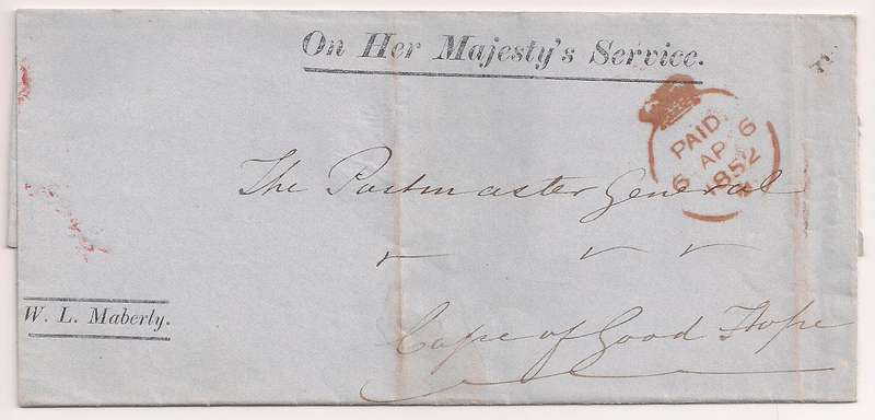 GB / Cape of Good Hope 1852 OHMS Wrapper  WL Maberly