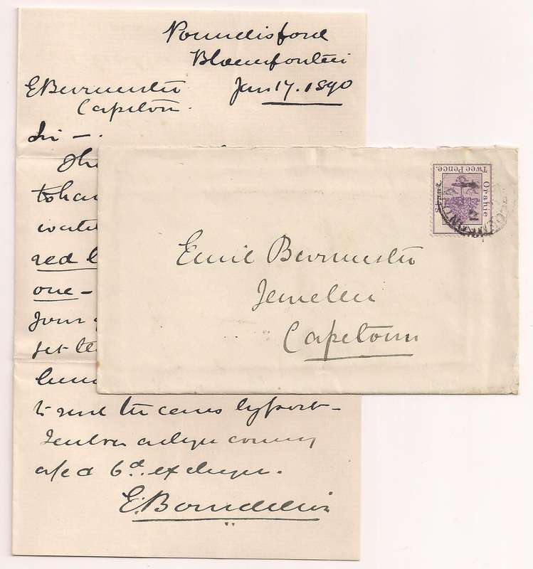 Orange Free State 1890 2d cover Bloemfontein