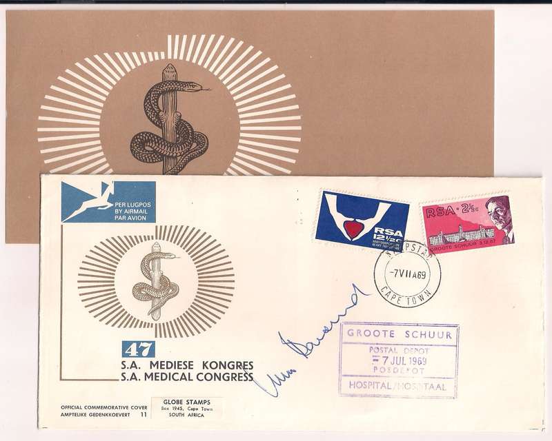 South Africa 1969 FDC #11 signed Chris Barnard