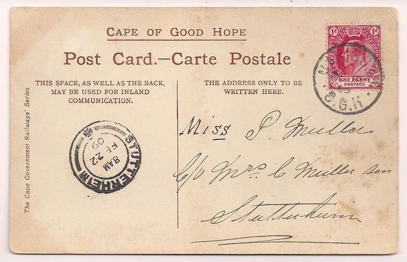 Cape of Good Hope:  Govt Railways 1909 used ppc