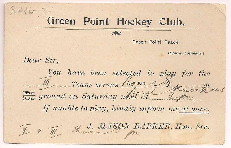 Cape of Good Hope:  KEVII ½d card  Green Point Hockey Club