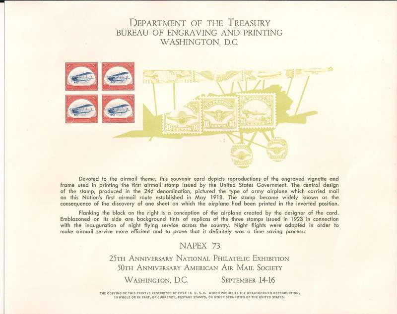 United States 1973 Souvenir Card -  NAPEX SHOW WASHINGTON DC
