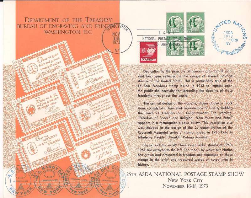 United States 1973 Souvenir Cards -  ASDA SHOW NY