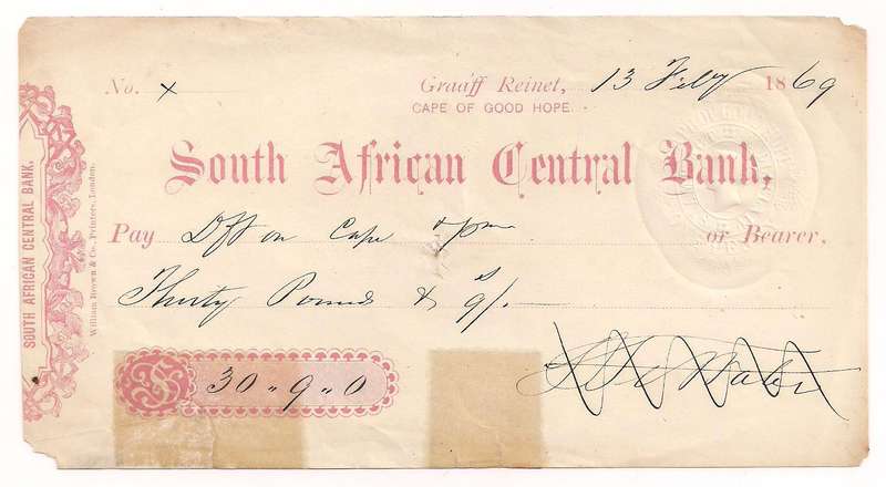 Cape of Good Hope Revenue: Embossed QV 1d Cheque