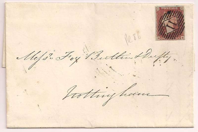 Great Britain 1849 Entire - QV 1d Red - NOTTINGHAM