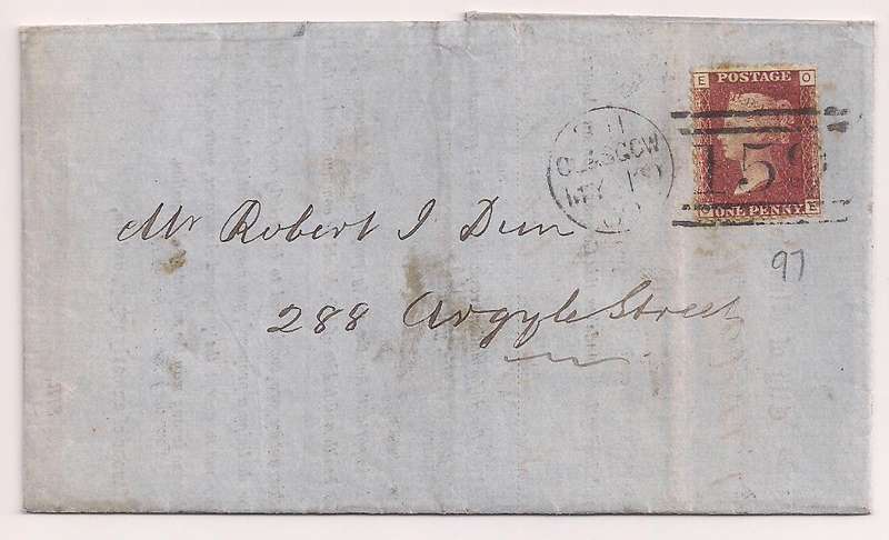 Great Britain 1869 Entire - QV 1d Red - GLASGOW