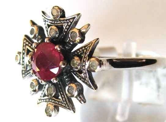 925 Sterling Silver Ruby and Diamonds Ring