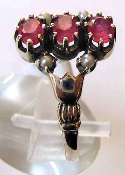 925 Sterling Siver Rubies and Seed Pearls Ring