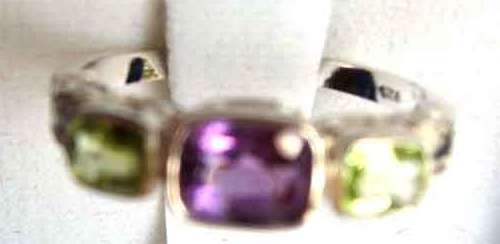 Genuine Amethyst and Peridots in Sterling Silver Ring