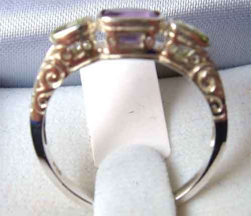 Genuine Amethyst and Peridots in Sterling Silver Ring