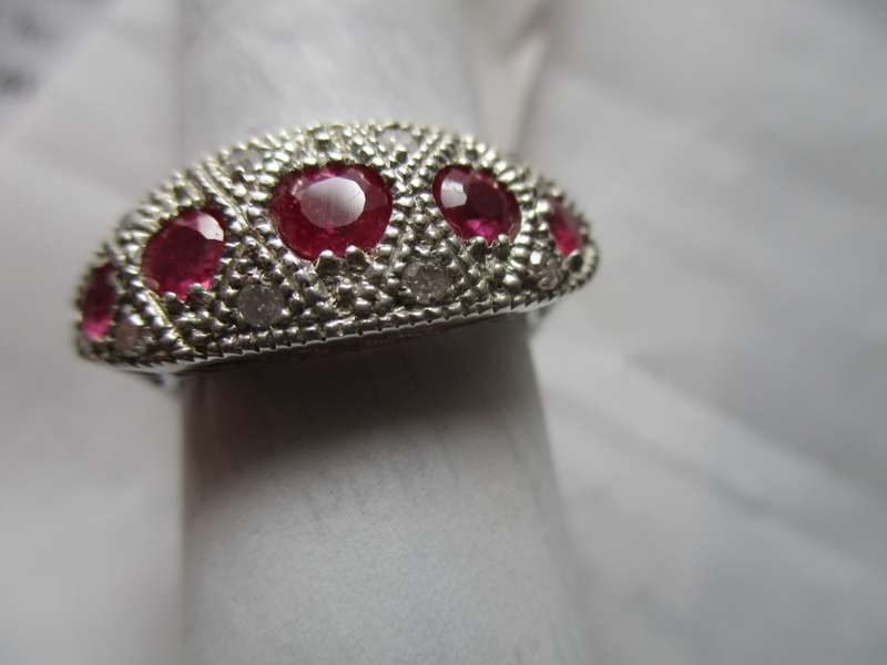 Genuine Rubies and Diamonds  in 925 Sterling Silver Ring