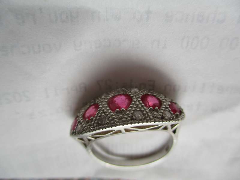 Genuine Rubies and Diamonds  in 925 Sterling Silver Ring