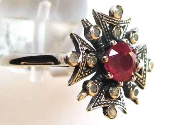 925 Sterling Silver Ruby and Diamonds Ring