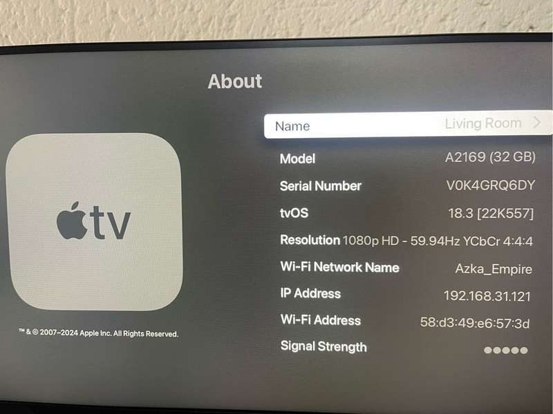 Apple Tv 4K HDR 32gb Model A2169