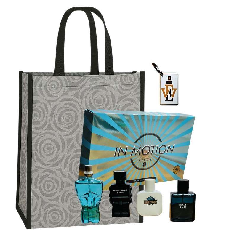 In Motion EDT Perfume Set for Men 4x30ml by V.V. Love  + Keyring & Premium Gift Bag COMBO