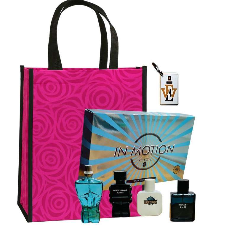 In Motion EDT Perfume Set for Men 4x30ml by V.V. Love  + Keyring & Premium Gift Bag COMBO