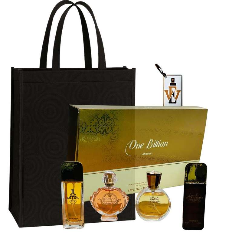 Luca One Billion Him & Her Perfumes Set - 4x30ml EDP  + Keyring & Premium Gift Bag COMBO