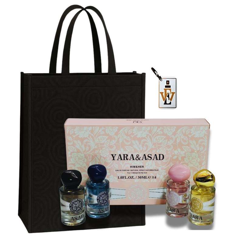 Yara & Asad - Him & Her 4 Perfume Set for Couples + Keyring & Premium Gift Bag COMBO