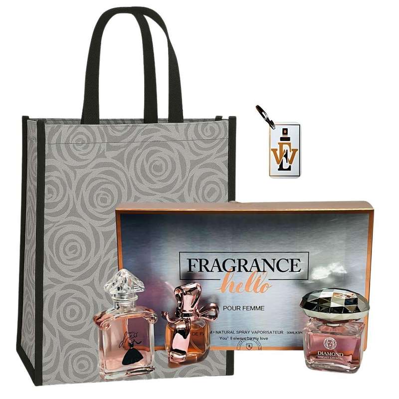 Fragrance Hello 3 Perfume Set for Women - 3x30ml EDP + Keyring & Premium Gift Bag COMBO