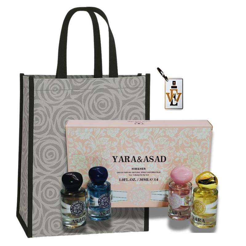 Yara & Asad - Him & Her 4 Perfume Set for Couples + Keyring & Premium Gift Bag COMBO