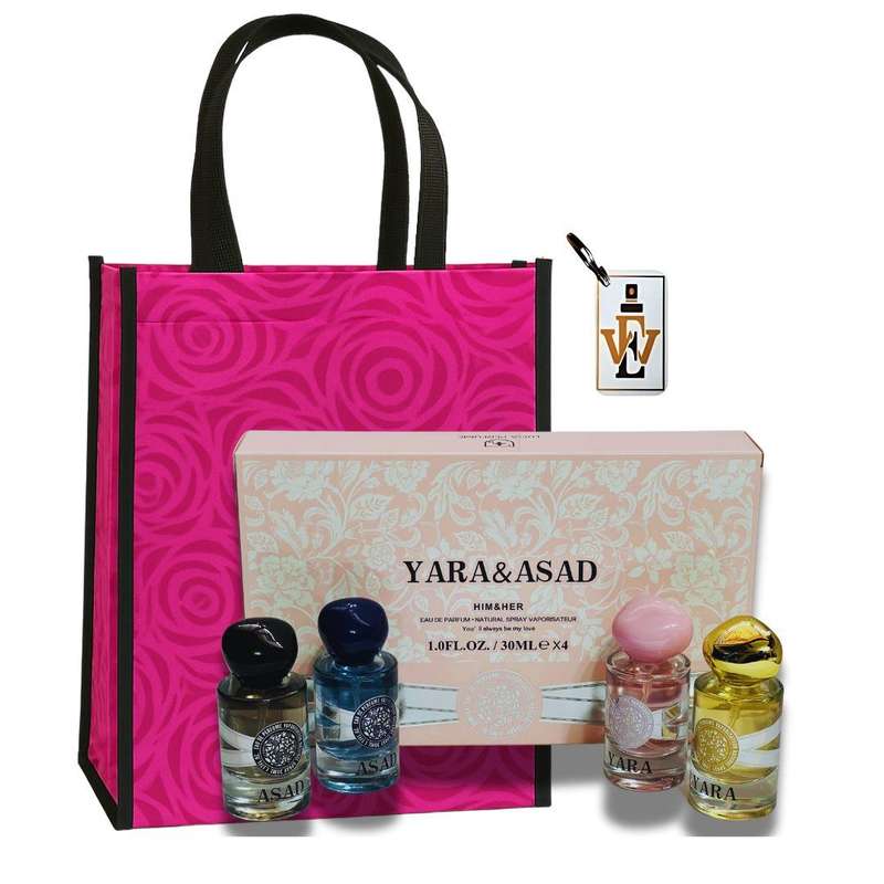 Yara & Asad - Him & Her 4 Perfume Set for Couples + Keyring & Premium Gift Bag COMBO