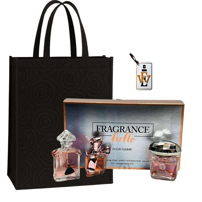 Fragrance Hello 3 Perfume Set for Women - 3x30ml EDP + Keyring & Premium Gift Bag COMBO