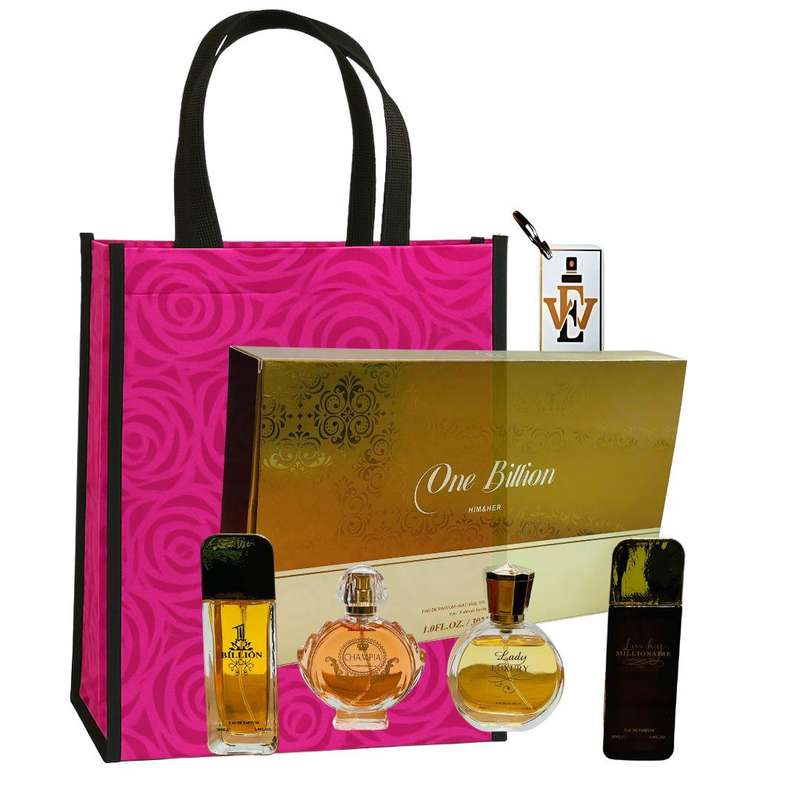 Luca One Billion Him & Her Perfumes Set - 4x30ml EDP  + Keyring & Premium Gift Bag COMBO