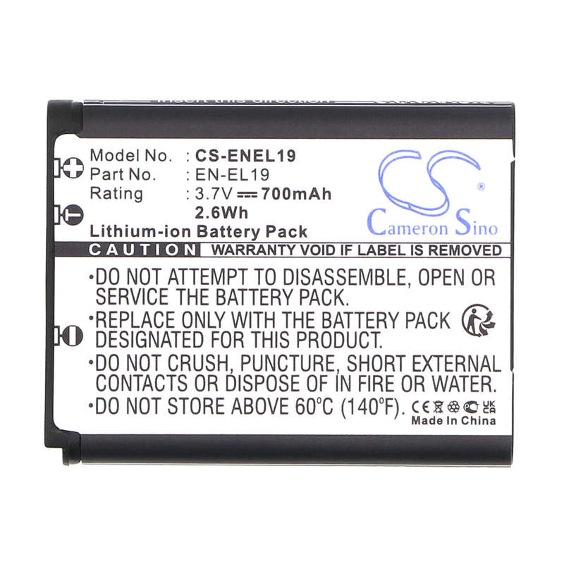 Camera Battery  CS-ENEL19    for  NIKONCoolPix S2600  EN-EL19  etc.