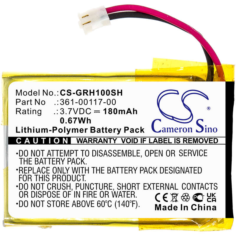Smartwatch Battery  CS-GRH100SH  for  Garmin  Approach  S10  361-00117-00  etc
