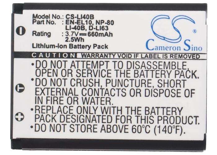 Camera Battery CS-LI40B for Nikon EN-EL10 etc.