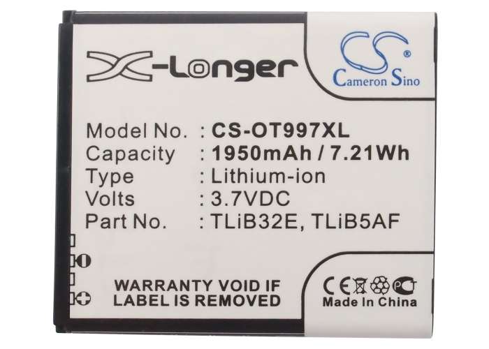 Mobile, SmartPhone Battery  CS-OT997XL  for  Alcatel  OT-997etc