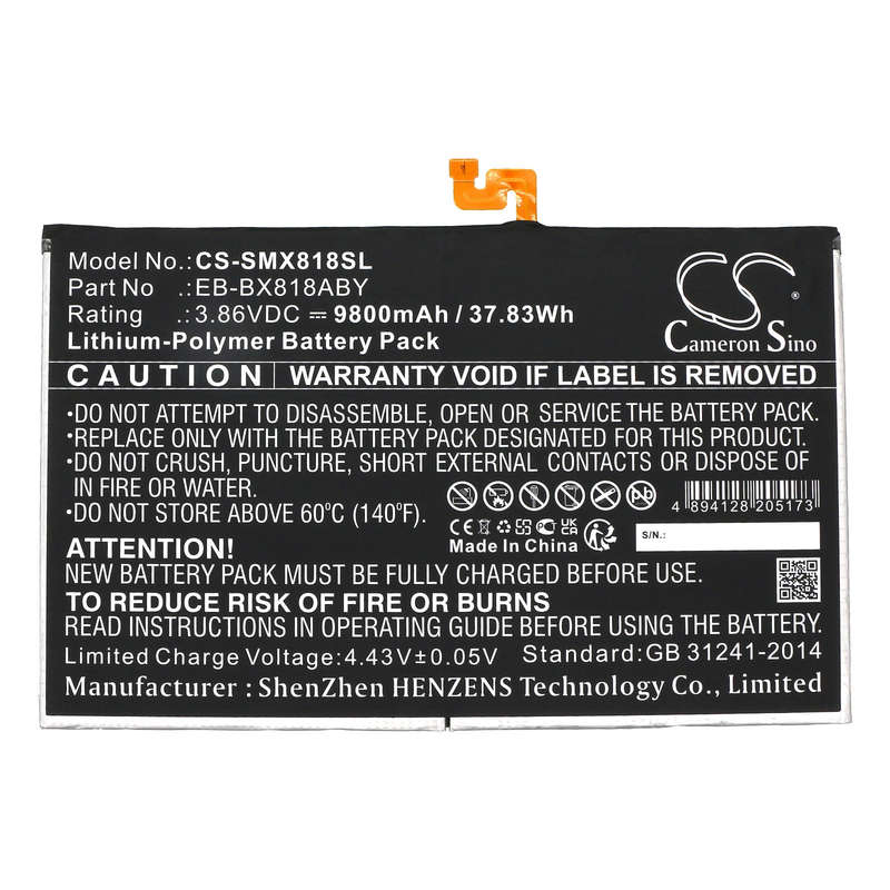 Mobile, SmartPhone Battery  CS-SMX818SL  for  Samsung  Tab S9+  EB-BX818ABY  etc.