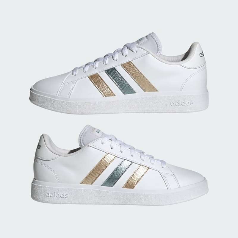 adidas Women's Grand Court Base 2.0 Cloud White/ Magic Grey/ Wonder Gold ID1865 Size UK 5 (SA 5)
