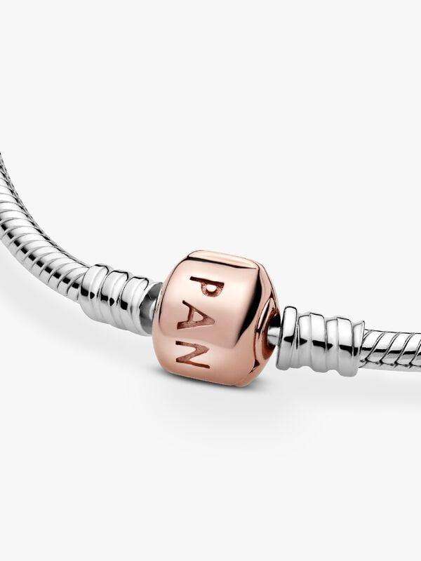 Pandora Retired Two Tone Silver Bracelet With Rose Gold Snap Clasp & Pouch