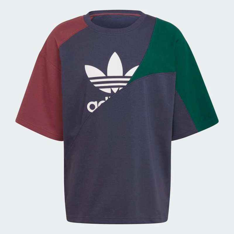 adidas Men`s ADICOLOR COLORBLOCK T SHIRT (LOOSE FIT) Shadow Navy / Burgundy  HC4497 Size Large