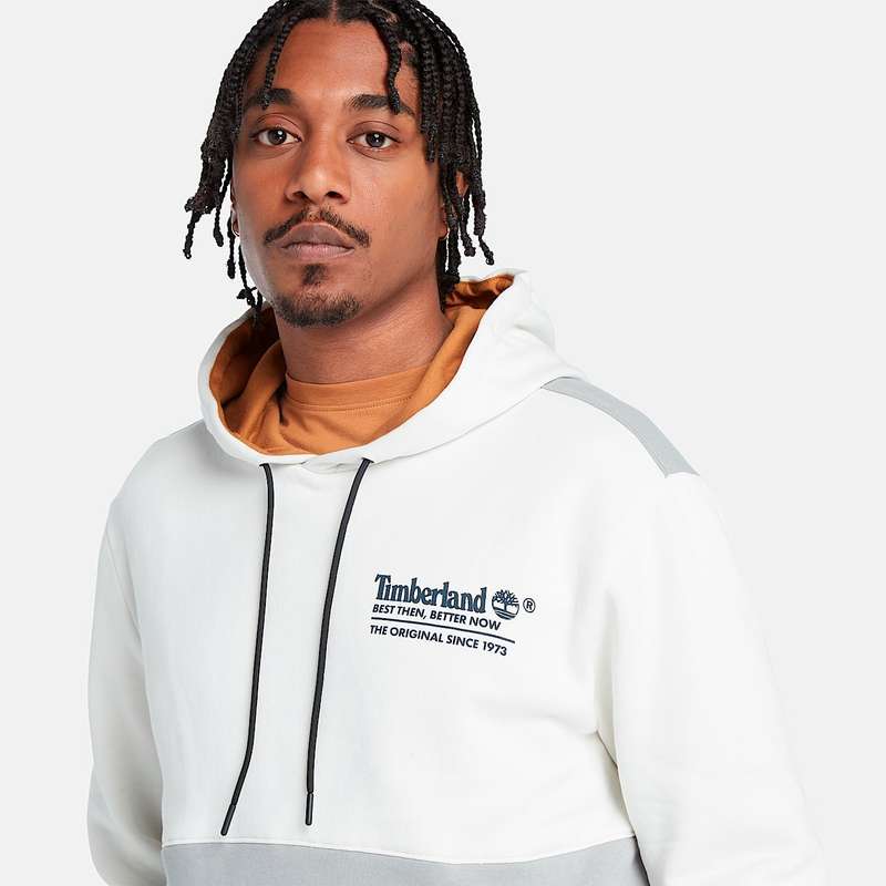 TIMBERLAND Men`s Back to School Graphic Hoodie Vintage White/Griffin TB0A6765 Size Large