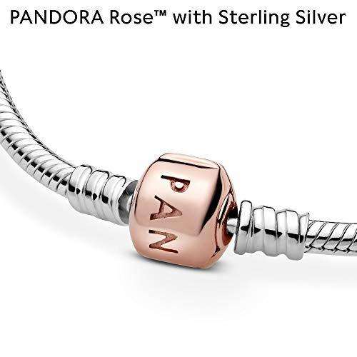 Pandora Retired Two Tone Silver Bracelet With Rose Gold Snap Clasp & Pouch