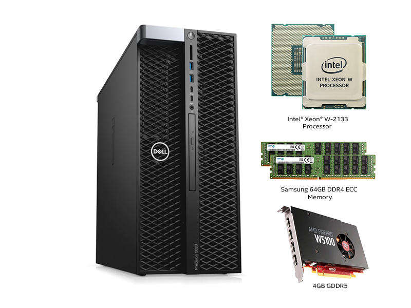 Dell Precision 5820 Workstation, Xeon W-2133 6C 12T, 64GB RAM, 500GB SSD, FirePro W5100 4GB