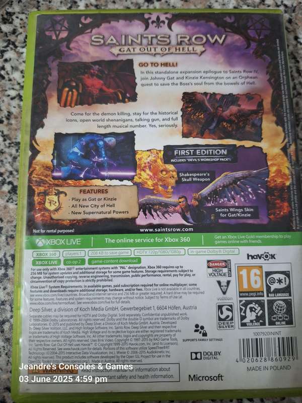 Saints Row: Gat out of Hell- First Edition (XBOX 360)