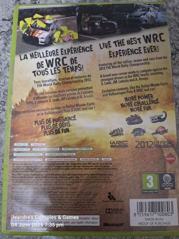 WRC Fia World Rally Championship 3 (XBOX 360)