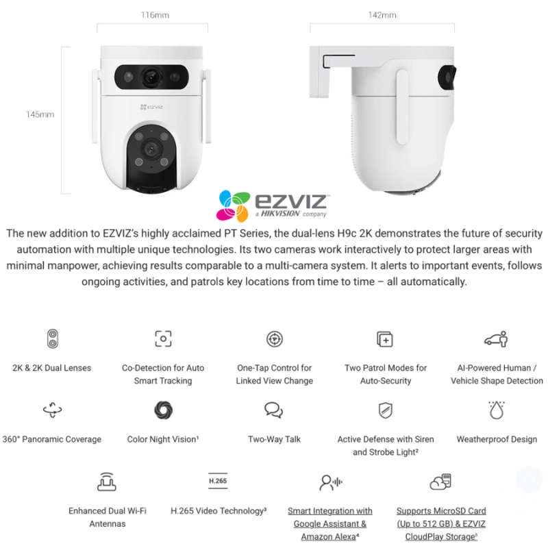 EZVIZ H9c 2K Dual-Lens Pan & Tilt Wi-Fi Camera (UNBOXED DEAL)