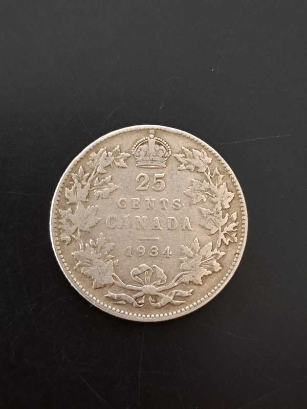 Silver 25 Cents coin Canada 1934