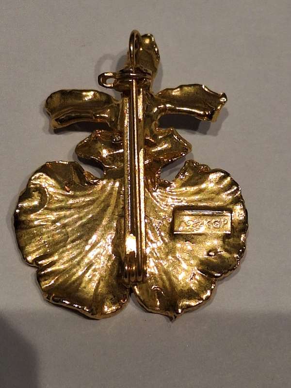 Vintage 22k gold plated orchid brooch
