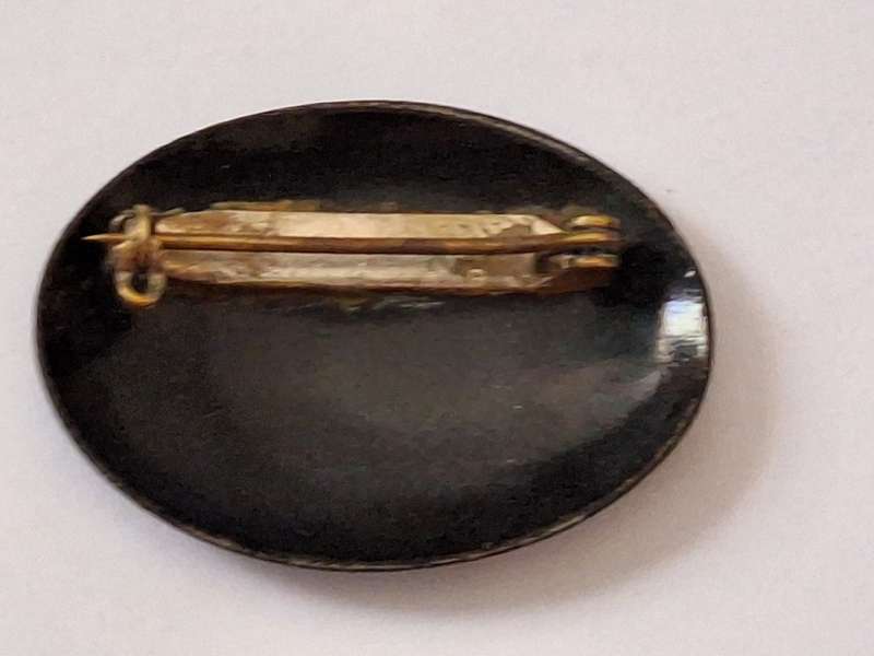 Oval enamelled and painted metal brooch