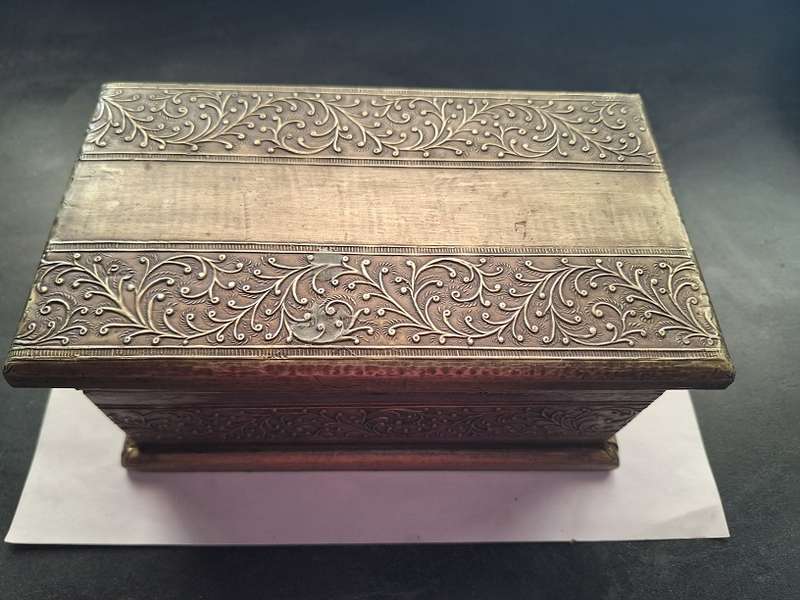 Stunning wooden box covered in thin brass